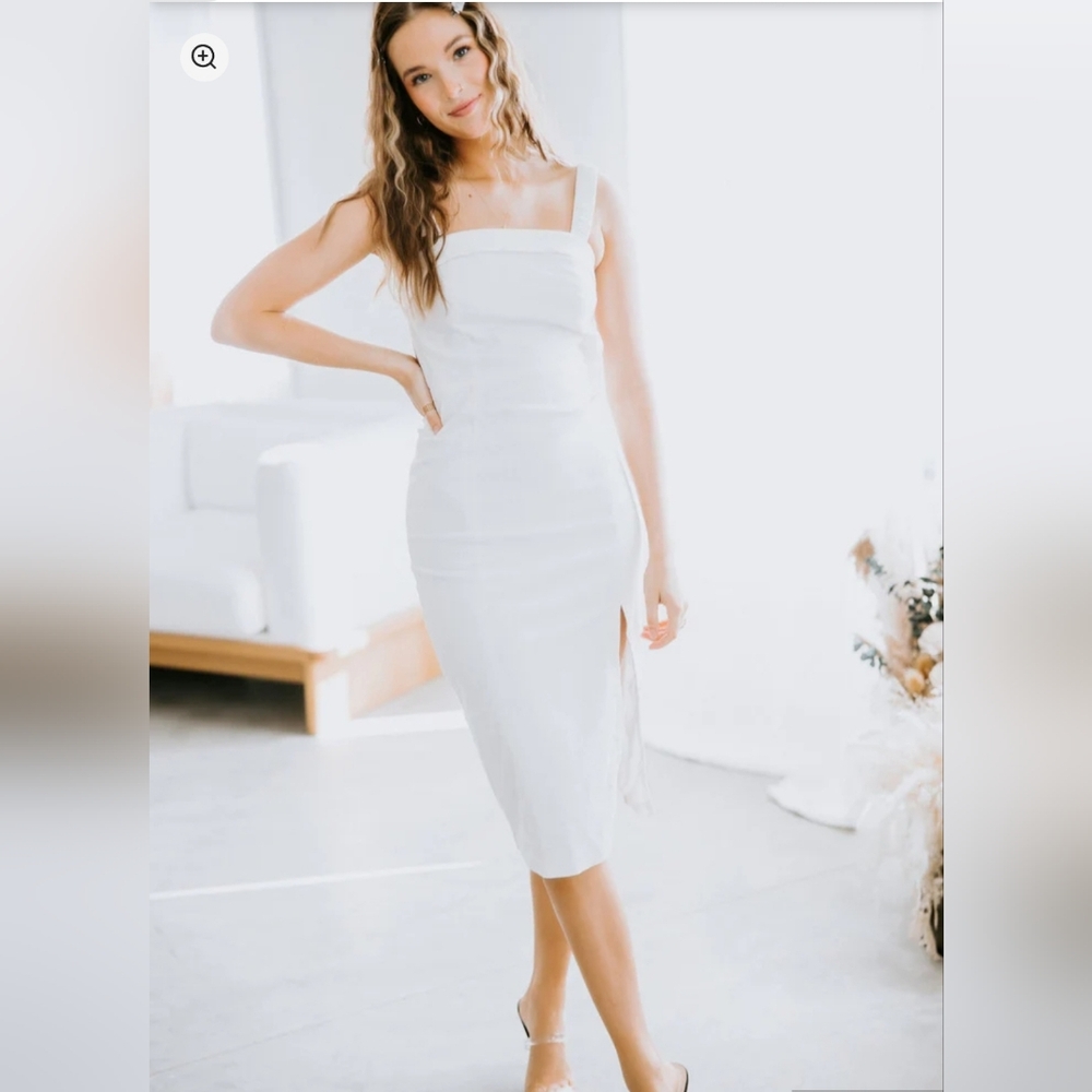 Mable Ella Slit Midi Dress | white | medium $55 bridal bachelorette Boutique